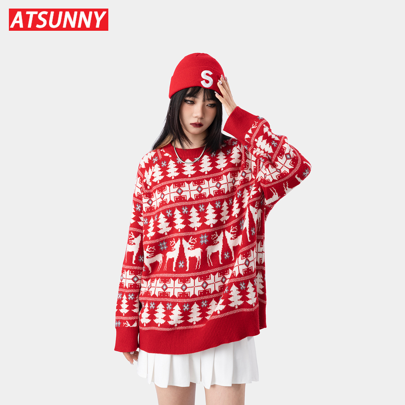 ATSUNNY Ƹ޸ĭ м ϶ Ʈ  Ǯ Streetwear ĳ־ Thicken Oversize Sweater /ܿ Ƿ